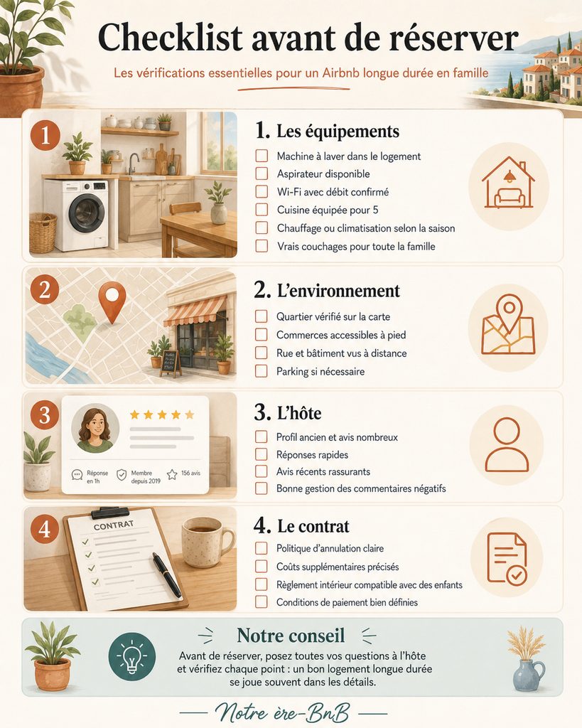 Checklist avant de réserver un airbnb longue durée